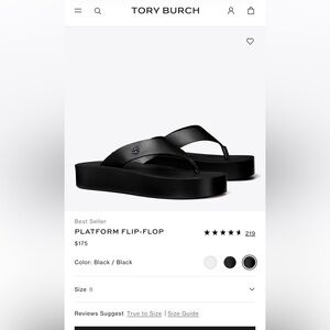 Tory Burch Black Leather Platform Flip Flops, Size 8, NIB